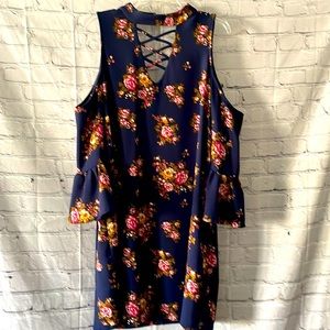 Navy Floral cold shoulder dress